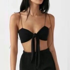Aritzia Wilfred Free Black Tie Front Crop Top Womens‎ Size Large Bra Top 72256